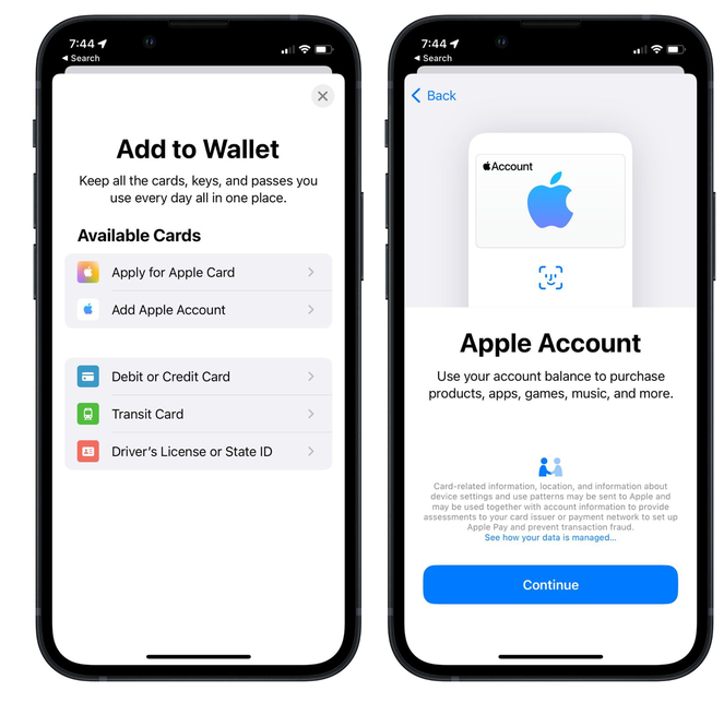 睢宁苹果手机维修分享iOS 15.5钱包App如何添加 Apple 账户 
